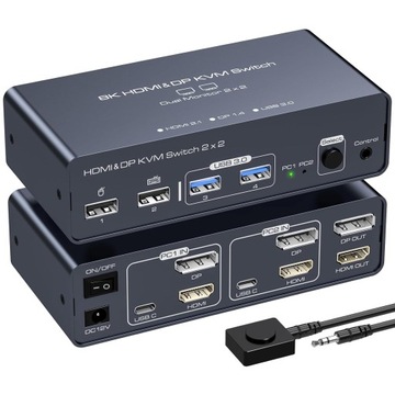 KVM HDMI Displayport Switch 2 PC 2 монітора 4K 120Hz 8K 60Hz