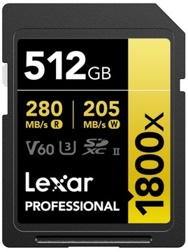 Lexar SDXC Pro 512GB 280MB / s UHS-II U3 1800X V60