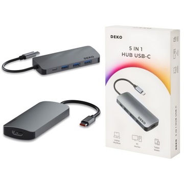 Концентратор Usb C 5в1 док-станція 100 Вт HDMI 4K 60 Гц 3xUSB DEKO Lite