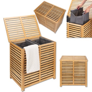 Вільно стоїть бамбукова кошик для білизни Bamboo 60x40x60cm 140L графіт