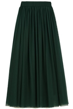 L / XL тюлевая юбка, длинная макси-юбка, осенняя зеленая тюлевая юбка с рюшами
