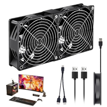 2X КОМП'ЮТЕРНИЙ ВЕНТИЛЯТОР 140X140 1500 ОБ / ХВ ЕФЕКТИВНЕ ОХОЛОДЖЕННЯ USB ТИХИЙ