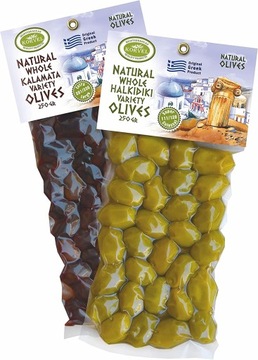 КОРВЕЛ Грецькі оливки (Халкідікі і Каламата) - набір з двох пакетів, 500 г