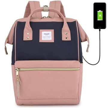 Жіночий шкільний рюкзак Himawari 9001 USB Рожевий-темно-синій