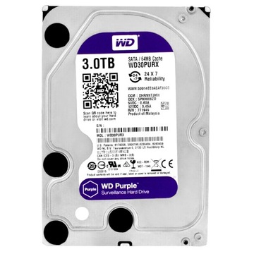 Western Digital Purple 3TB WD30PURX 5400 RPM 64mb Sata III 24/7 3.5 Zoll