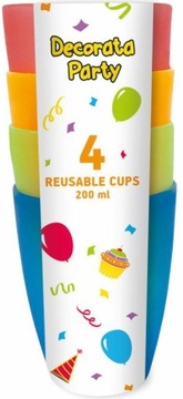 Пластикові чашки багаторазові барвисті Mix день народження чашки 220 мл 4шт.