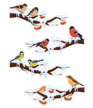 Зимнее украшение для окон птички на ветках-большие ~ A3 двухсторонние