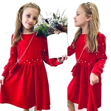 Праздничное велюровое платье для девочек с сумочкой из бисера 128