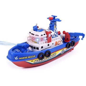 Корабель буксир човен плаває собачка з водою