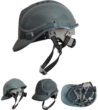 Рабочий шлем строительный защитный шлем вентилируемый с ремнем 4 точки. Серый