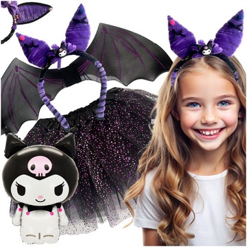 НАРЯД SANRIO KUROMI, КОСТЮМ ДЛЯ ВИПУСКНОГО ВЕЧОРА, КАРНАВАЛЬНИЙ НАРЯД, ПАЧКА, СВІТЛОДІОДНА ПОВ'ЯЗКА НА ГОЛОВУ +ПОВІТРЯНА КУЛЯ
