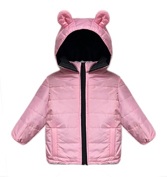 Детская стеганая куртка с капюшоном и ушками розовая весна 116