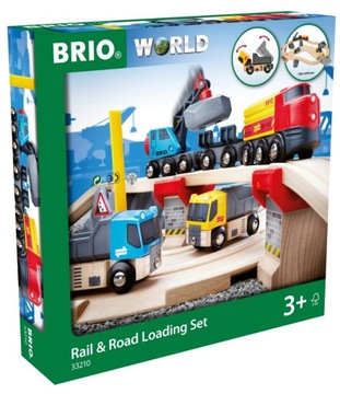 BRIO WORLD ЖЕЛЕЗНОДОРОЖНЫЙ ПОГРУЗОЧНЫЙ КОМПЛЕКТ + ГРУЗОВИКИ 33210