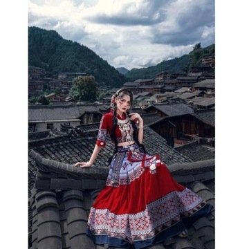 Женская этническая одежда красный этнический стиль стрельба высокое качество