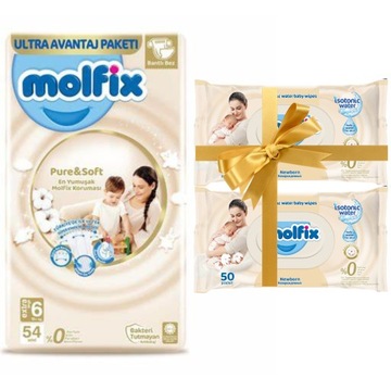 MOLFIX Pure & Soft підгузки E. Large 6 (+15 кг) 54шт . + 2x серветки безкоштовно