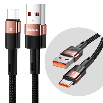 Потужний USB-кабель USB-C 1м 6А 66ВТ QC3. 0 плетений для HUAWEI XIAOMI SAMSUNG