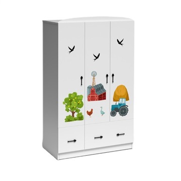 Детский трехдверный шкаф с рисунком фермы, белые шкафы 190x110x60 см