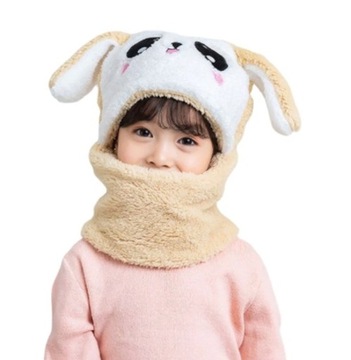 Детская зимняя шапка флис бежевый кролик