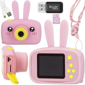 Детская цифровая фотокамера 40mpx 5 игр Розовый кролик + карта