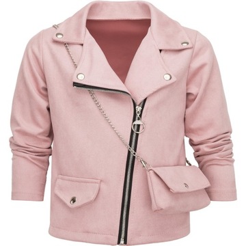 Куртка ramoneska мягкая пудрово-розовая кожа эко замша + сумка 134 140