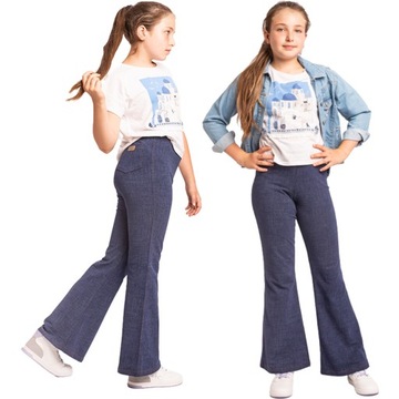 Расклешенные брюки леггинсы тренировочные джинсы эластичные - 134