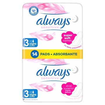 Гігієнічні прокладки з крилами Розмір 3 Always Sensitive Night 14 шт.