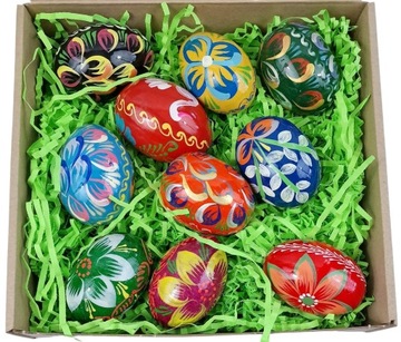 Дерев'яні яйця 10 штук пофарбовані великодні яйця подарунок в картонній коробці