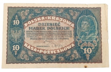 Польський польський банкнота 10 марок 1919 Польща