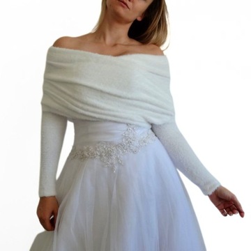 Елегантна Весільна шаль з рукавами і светром кольору слонової кістки з альпаки і аксесуаром XL