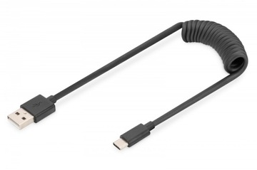 Спиральный кабель USB A / USB C, USB 2.0, PD 60W, макс.