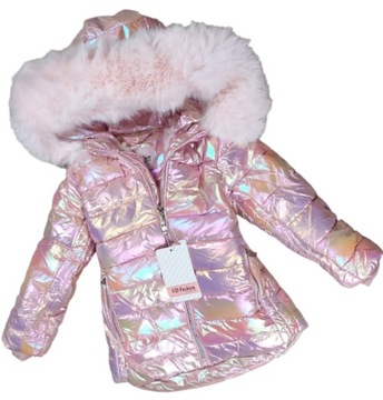 Блестящая зимняя куртка для девочек с мехом 98