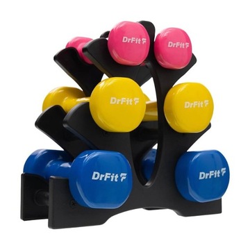 DrFit набор из 6 гантелей+ стойка для кардио-фитнеса 12 кг (2x1 кг 2x2 кг 2x3 кг)