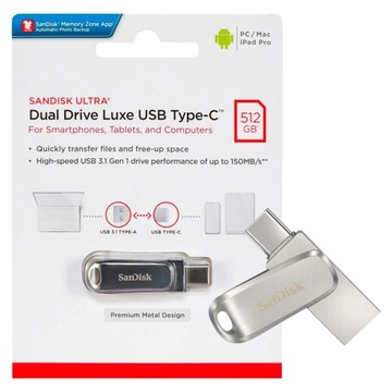 SanDisk 512GB Ultra Dual Drive Luxe USB 400MB / S металл