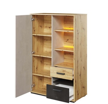 книжный шкаф с ящиками 90 см со светодиодной подсветкой-QUBIC QB-05