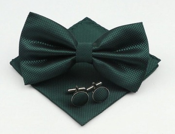 Комплект муха-галстук-бабочка + нагрудный платок +запонки-зеленый