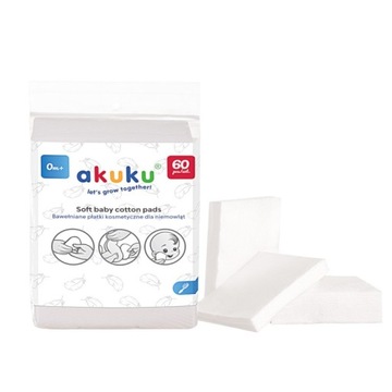 Детские ватные диски Akuku, 100% хлопок, 0 М+ 60 шт.