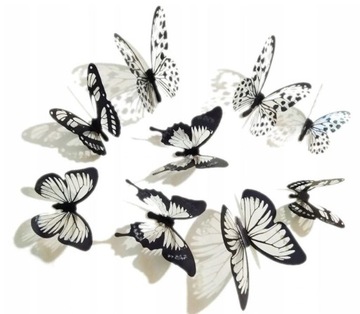 3D наклейка на стіну метелики білий чорний 18 шт