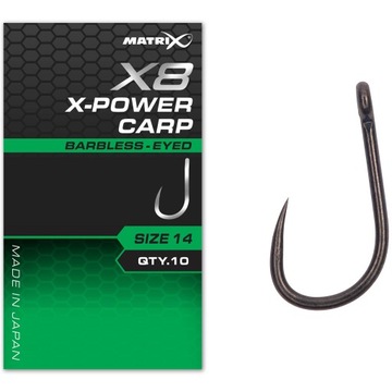 Крючки Matrix X8 X-Power Carp Barbless Eyed-12