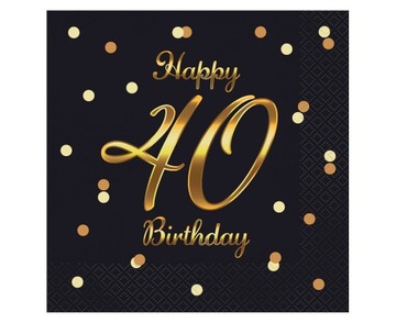 40 день народження серветки з Днем Народження чорний злотий папір 20 шт.