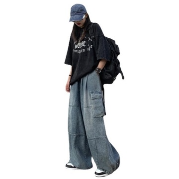 Японские джинсы уличная рабочая одежда ins хип-хоп свободные брюки