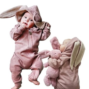 Комбінезон для маленьких дівчаток на весну з кролячими вушками рожевий 74 80