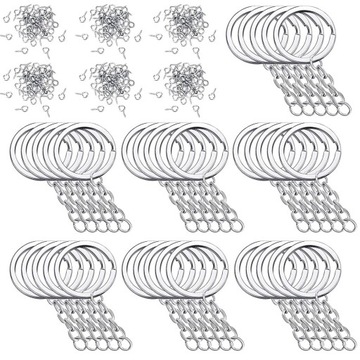 H-250pcs Split Key Chain With Chain, Key Blanks with Chain Metal Key s