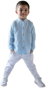 Рубашка для мальчиков из муслина с длинным рукавом синяя 152 158