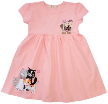 Летнее платье котята собака хлопок розовый 98 H112B
