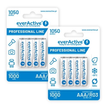 Мощные мощные аккумуляторные батареи AKU everActive R03 1050 professional line 8 шт.