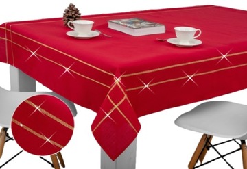 Рождественская скатерть однотонная красная с золотом 140x240