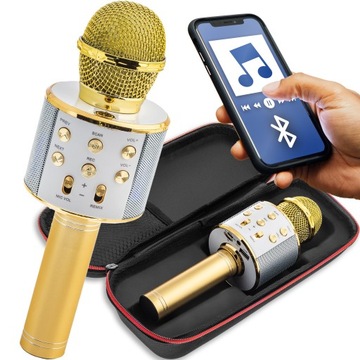 Беспроводной микрофон караоке для подарка Bluetooth динамик злотый + чехол