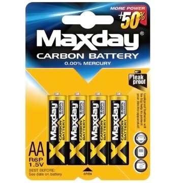 4X батареї великі палички AA R6 лужні MAXDAY повний набір 4 шт