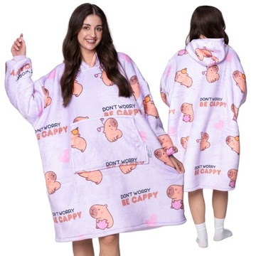 Одеяло толстовка оверсайз теплый толстый KOCBLUZA 2IN1XXL капибара мех с капюшоном