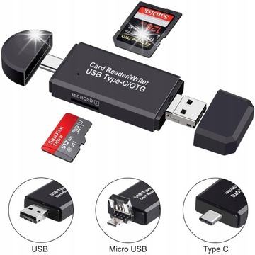 Пристрій читання карт пам'яті USB C USB 3.0 SD microSD USB C Micro 3in1 OTG